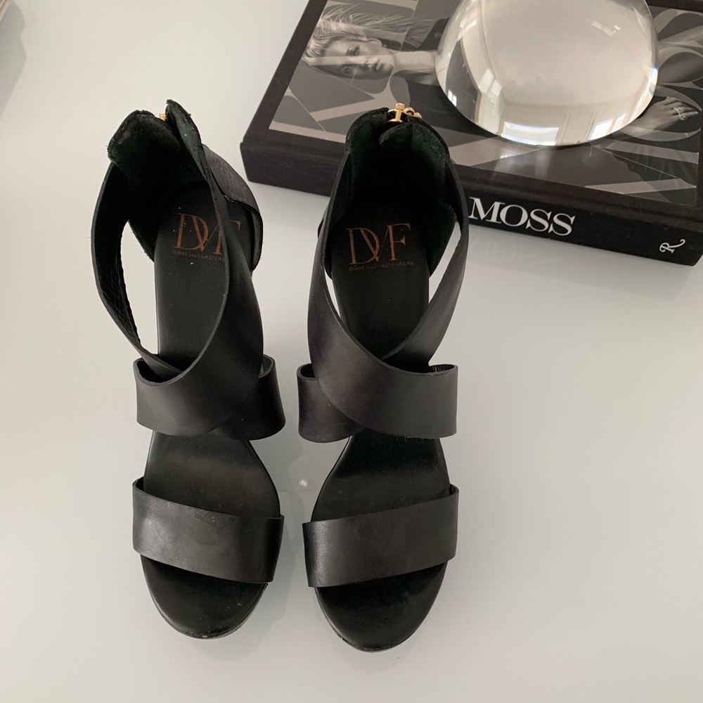 DVF wood and leather wedges